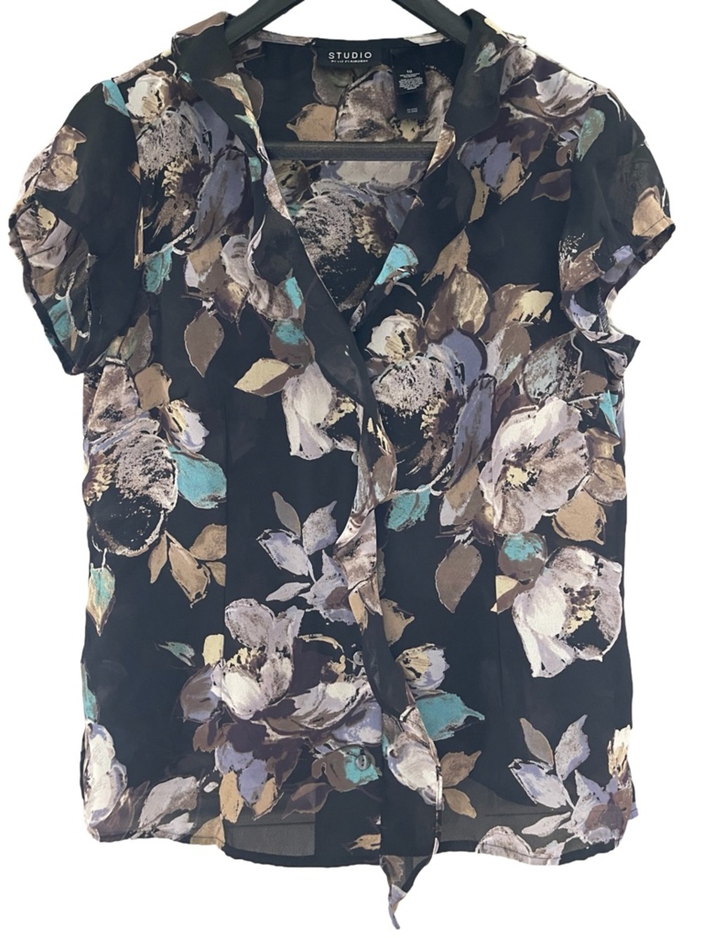 Studio by Liz Claiborne Floral Ruffle Trimmed Blouse
